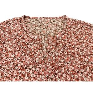 Floral Boho Blouse Womens Large V Neck Lightweight Pink Short Sleeve Top